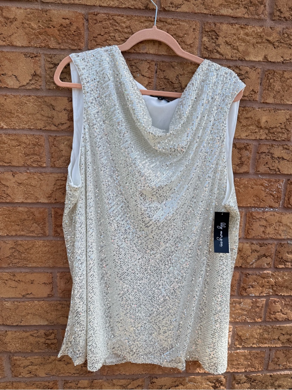 Lily Morgan Cowl Neck Sequin Sleeveless Top
